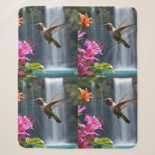 "Whispers of Nature: Hummingbird, Waterfall Sherpa Blanket