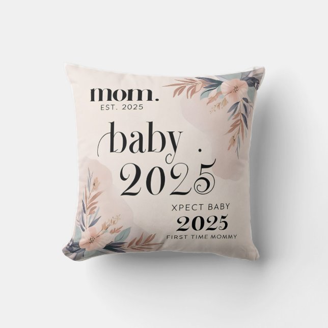 Whispers of New Life: Mum Est. 2025 Keepsake Cushion (Front)