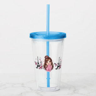 Whispers of Paris Petals Over the Eiffel A Butterf Acrylic Tumbler