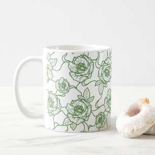 Whispers of Rose, Elegant Line Art Floral Pattern Coffee Mug