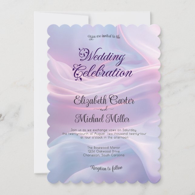 Whispers of Silk: Dreamy Pastel Waves Pink Blue  Invitation (Front)