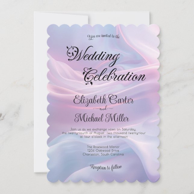Whispers of Silk: Dreamy Pastel Waves Pink Blue  Invitation (Front)