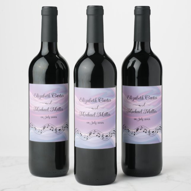 Whispers of Silk: Dreamy Pastel Waves Pink Blue  Wine Label (Bottles)
