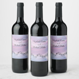 Whispers of Silk: Dreamy Pastel Waves Pink Blue Wine Label