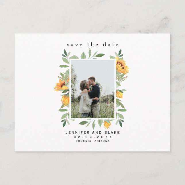 Whispers of Spring Sunflower Photo Save the Date  Postcard (Front)