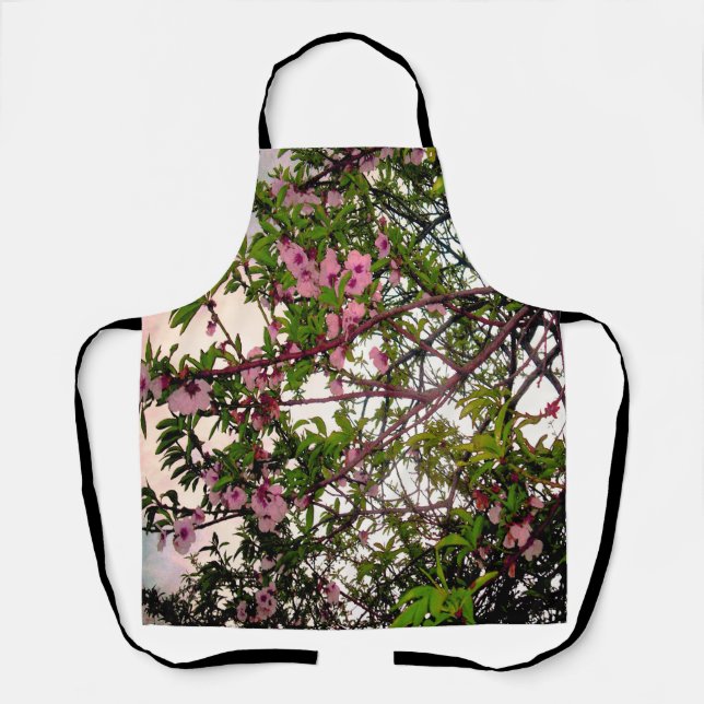 "Whispers of Spring: Watercolor Pink Blossom Tree" Apron (Front)
