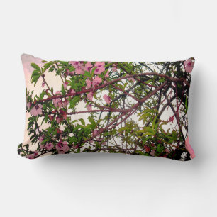 Whispers of Spring: Watercolor Pink Blossom Tree Lumbar Cushion