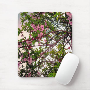 Whispers of Spring: Watercolor Pink Blossom Tree Mouse Pad