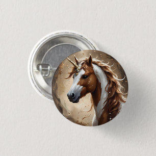 Whispers of the Brown and White Fantasy Unicorn 3 Cm Round Badge