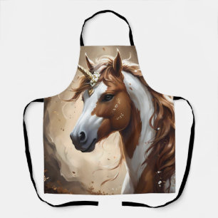 Whispers Of The Brown And White Fantasy Unicorn, Apron