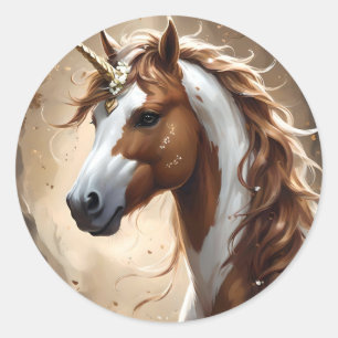 Whispers Of The Brown And White Fantasy Unicorn, Classic Round Sticker