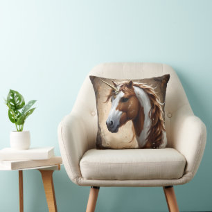 Whispers Of The Brown And White Fantasy Unicorn, Cushion