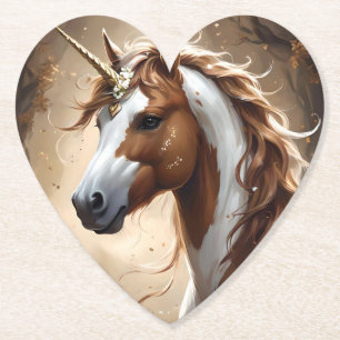 Whispers Of The Brown And White Fantasy Unicorn, Paper Coaster
