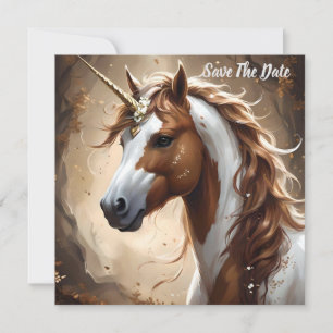 Whispers Of The Brown And White Fantasy Unicorn, Save The Date