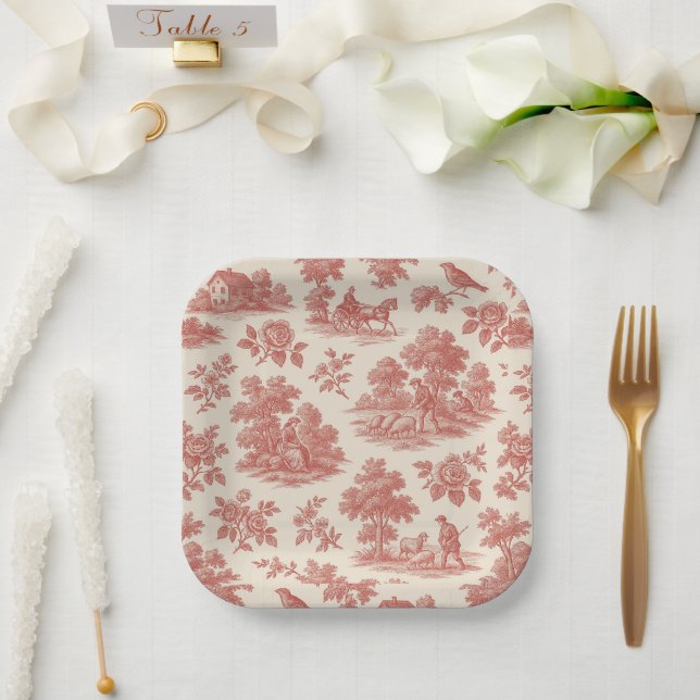 Whispers of the Countryside – Red Toile Paper Plat Paper Plate (Wedding)