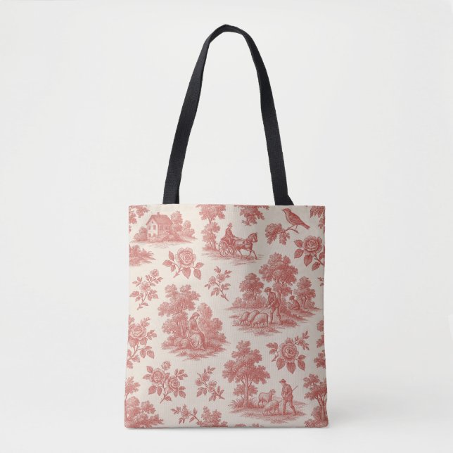 Whispers of the Countryside – Red Toile Pattern To Tote Bag (Front)