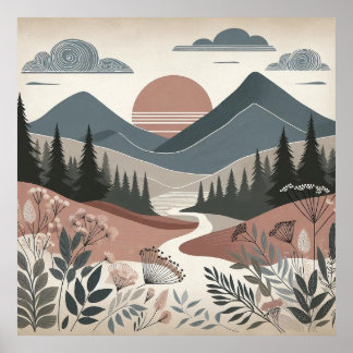 Whispers of the Earth: A Boho Minimalist Mountain  Poster