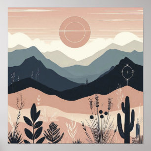 Whispers of the Earth: A Boho Minimalist Mountain  Poster