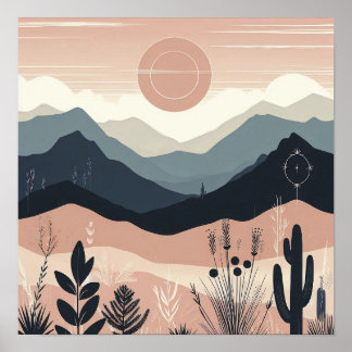 Whispers of the Earth: A Boho Minimalist Mountain  Poster