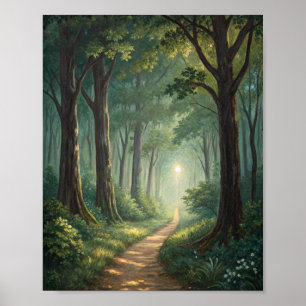 Whispers of the Enchanted Woods: A Luminous Path Poster