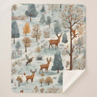 Whispers of the Forest: A Woodland Sketch Sherpa Blanket