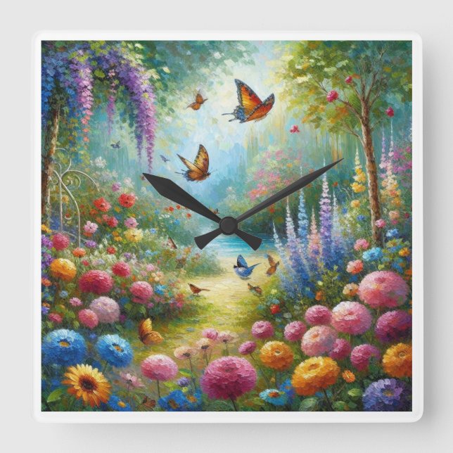 Whispers of the Garden" Square Wall Clock (Front)