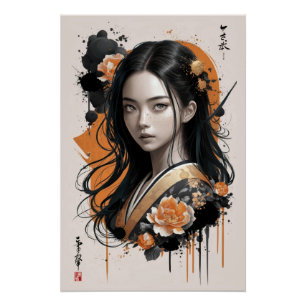Whispers of the Geisha Bloom: Asian Golden Petals Poster