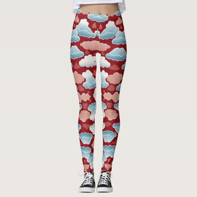 Whispers of the Heavens: A Chinese Cloud Pattern Leggings (Front)
