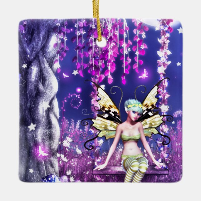 Whispers of the Moonlit Fairy Ceramic Ornament (Front)
