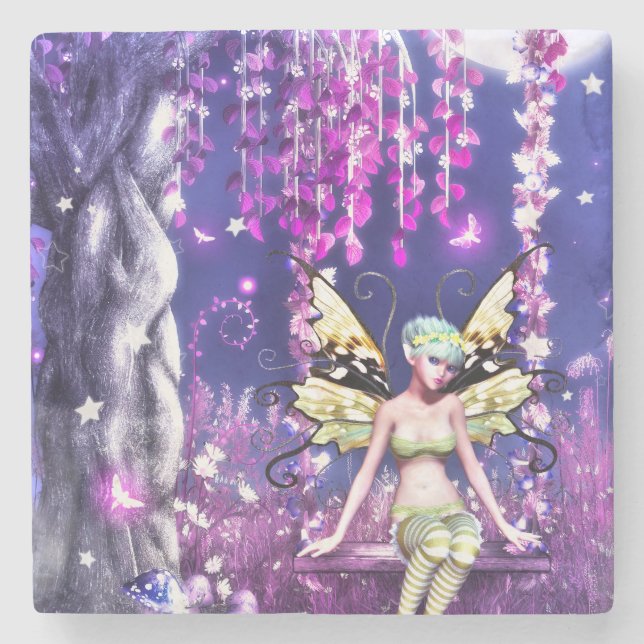 Whispers of the Moonlit Fairy Stone Coaster (Front)