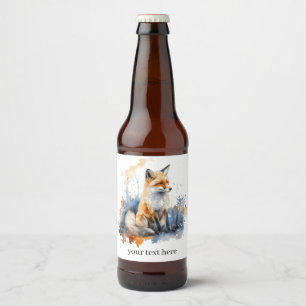 Whispers of the Wild Fox in Watercolor, custom Beer Bottle Label