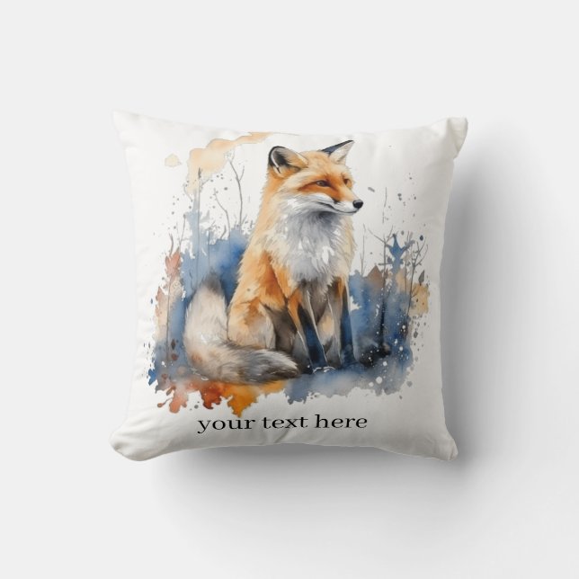 Whispers of the Wild Fox in Watercolor, custom Cushion (Front)