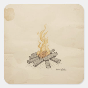 Whispers of Warmth: Timeless Campfire Sketch Paint Square Sticker
