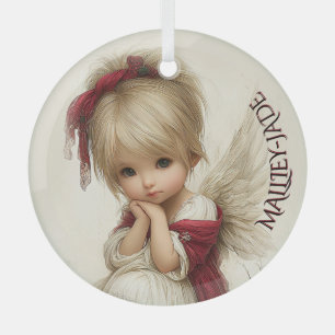 Whispers of Winter – Fairy Child with Cardinal Glass Tree Decoration