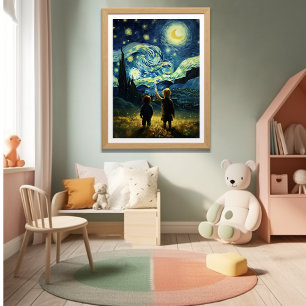 Whispers of Wonder: Children Beneath Starry Night  Poster