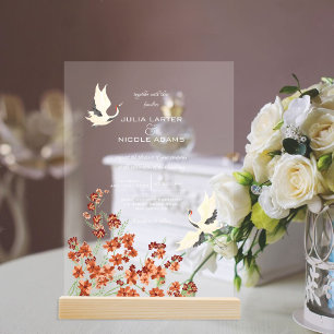Whispers Swan Birds Lotus Flowers Mandala Wedding Acrylic Invitations