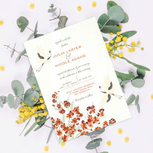 Whispers Swan Birds Lotus Flowers Mandala Wedding Invitation