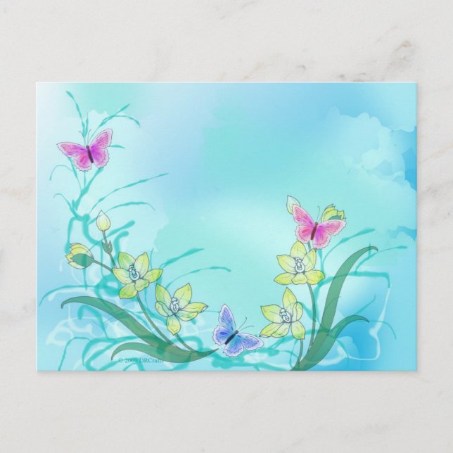 Whispy blue with butterflies postcard (Front)
