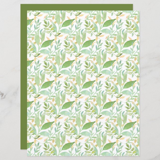 Whispy Green Leaves and Foliage Scrapbook Sheet (Front/Back)