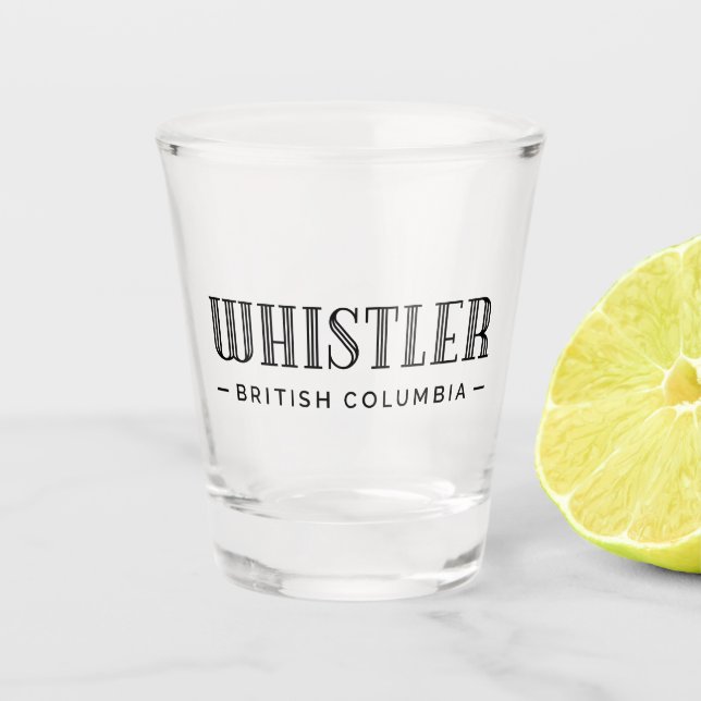 Whistler British Columbia Art Deco Typography Shot Glass (Front)