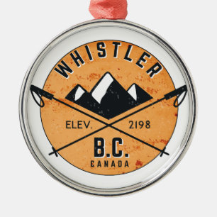 Whistler British Columbia Canada Skiing Snowboard Metal Ornament