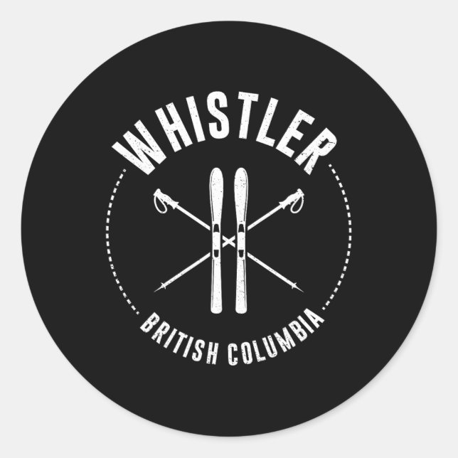 Whistler British Columbia. Canadian Mountain Skiin Classic Round Sticker (Front)