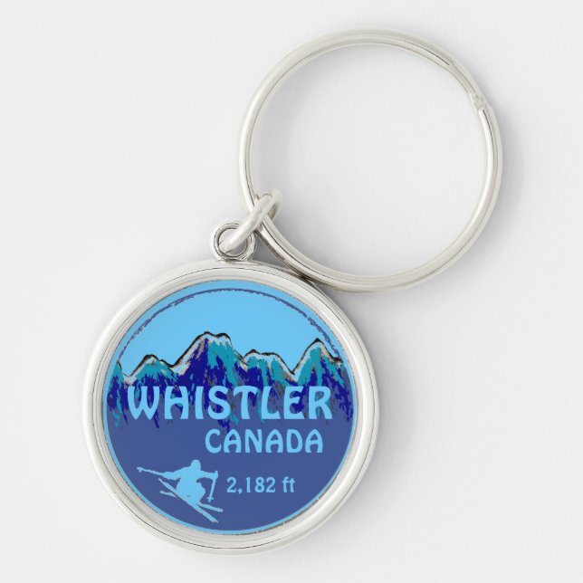 Whistler Canada blue ski art keychain (Front)