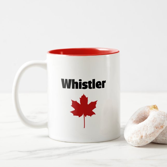 Whistler Canada Natural Red Maple Leaf Two-Tone Coffee Mug (With Donut)