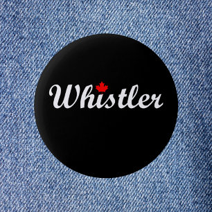 Whistler Canada Script Text Maple Leaf Dark 6 Cm Round Badge