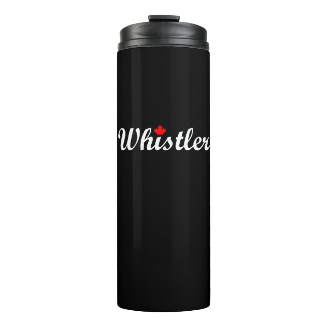 Whistler Canada Script Text Maple Leaf Dark Thermal Tumbler (Front)