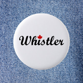 Whistler Canada Script Text Small Maple Leaf 6 Cm Round Badge