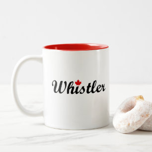 Whistler Canada Script Text Small Maple Leaf Two-Tone Coffee Mug