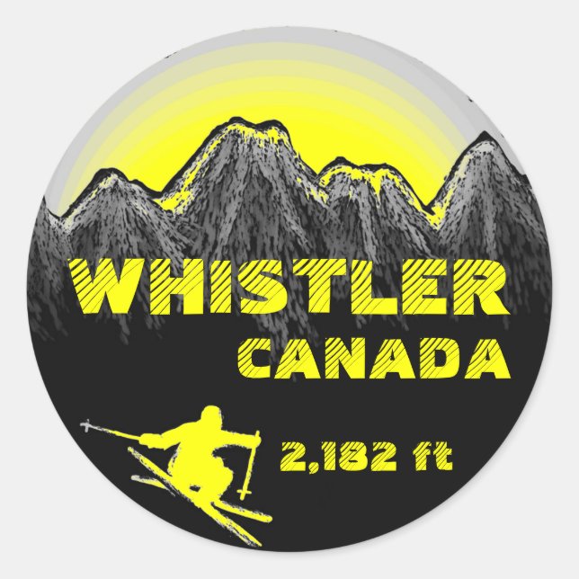 Whistler Canada yellow ski art stickers (Front)