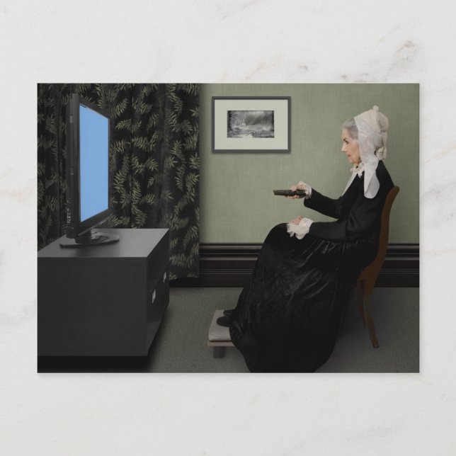 Whistler's Mother Watching T.V. with Remote Postcard (Front)